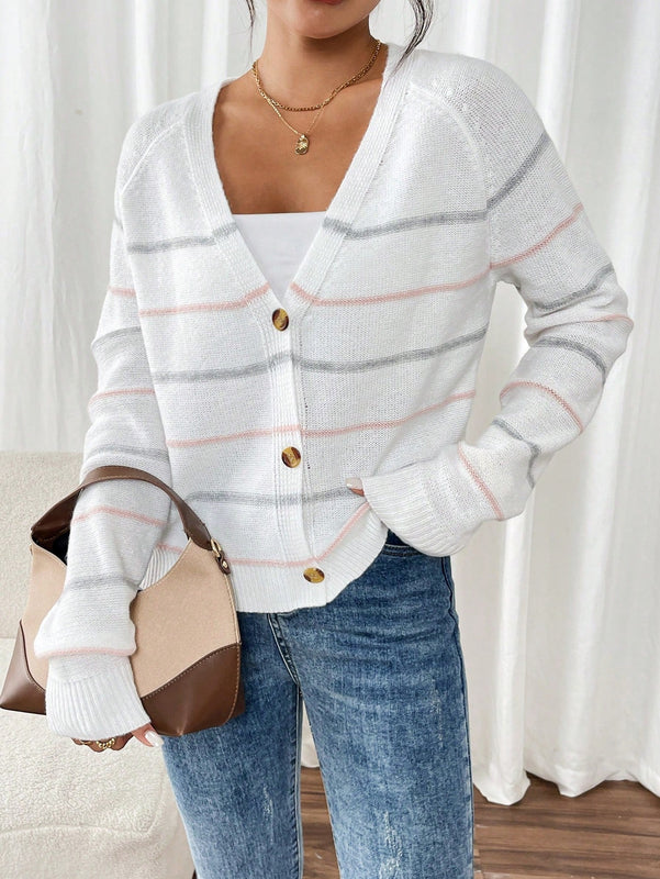 Frenchy cardigan con botones de corte casual y rayas para mujer, para otono/invierno