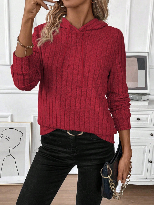 Lune sudadera casual con capucha y cordon de diseno hueco de unicolor de primavera y otono para mujer