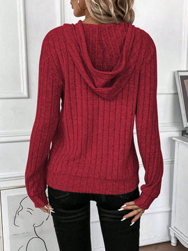 Lune sudadera casual con capucha y cordon de diseno hueco de unicolor de primavera y otono para mujer