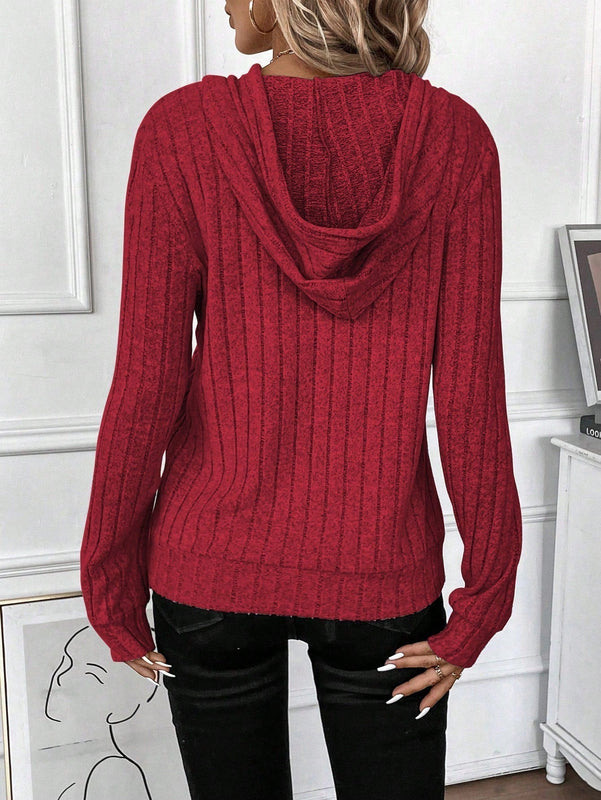 Lune sudadera casual con capucha y cordon de diseno hueco de unicolor de primavera y otono para mujer