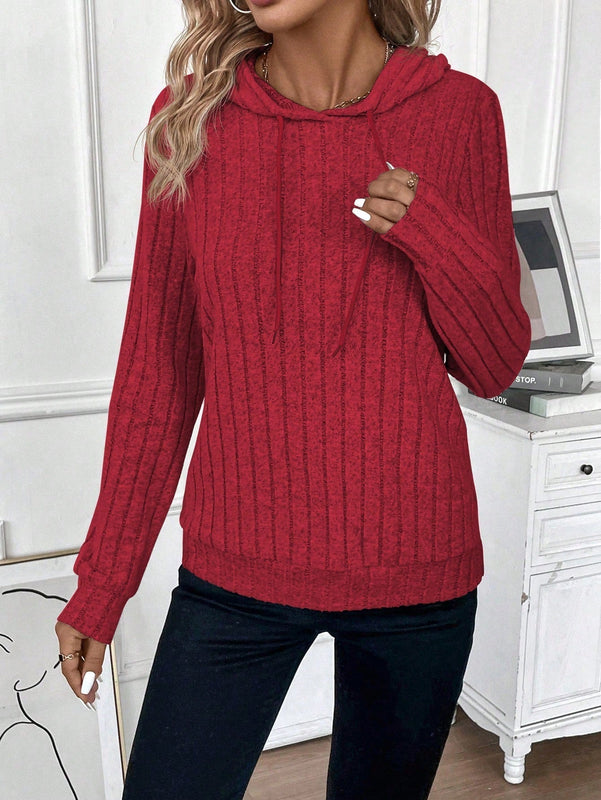 Lune sudadera casual con capucha y cordon de diseno hueco de unicolor de primavera y otono para mujer