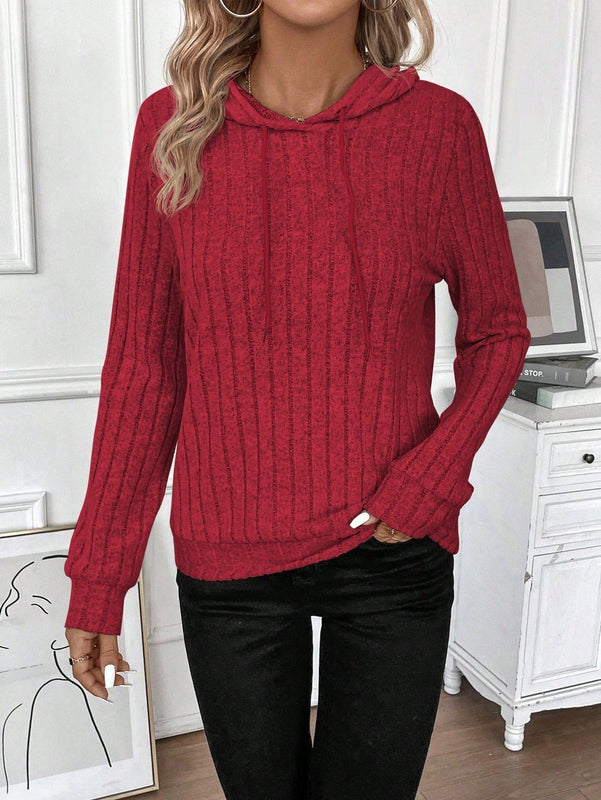 Lune sudadera casual con capucha y cordon de diseno hueco de unicolor de primavera y otono para mujer