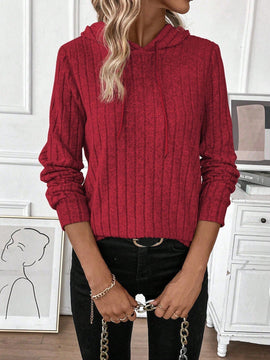 Lune sudadera casual con capucha y cordon de diseno hueco de unicolor de primavera y otono para mujer