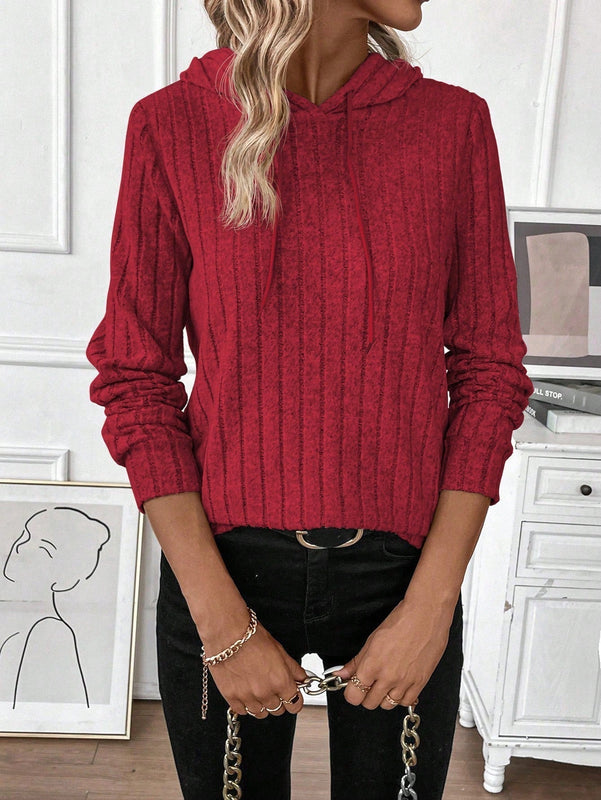 Lune sudadera casual con capucha y cordon de diseno hueco de unicolor de primavera y otono para mujer