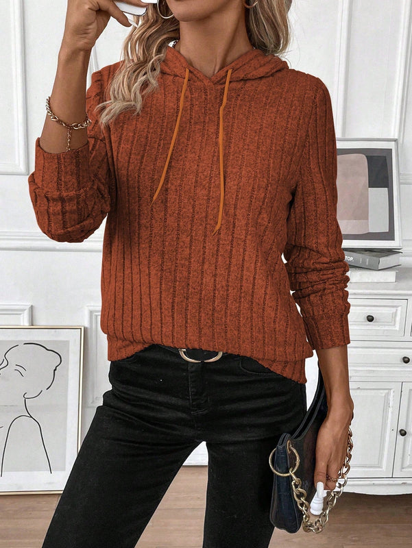 Lune sudadera casual con capucha y cordon de diseno hueco de unicolor de primavera y otono para mujer