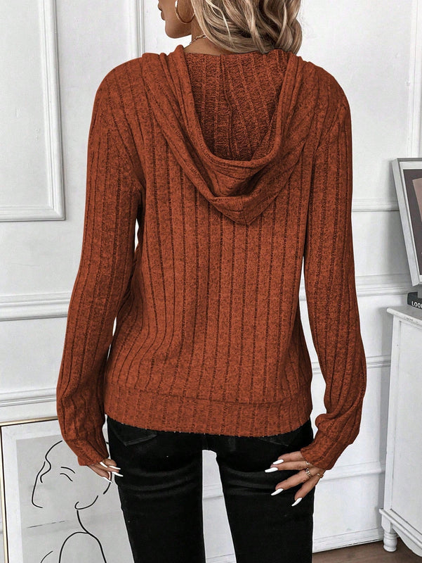 Lune sudadera casual con capucha y cordon de diseno hueco de unicolor de primavera y otono para mujer