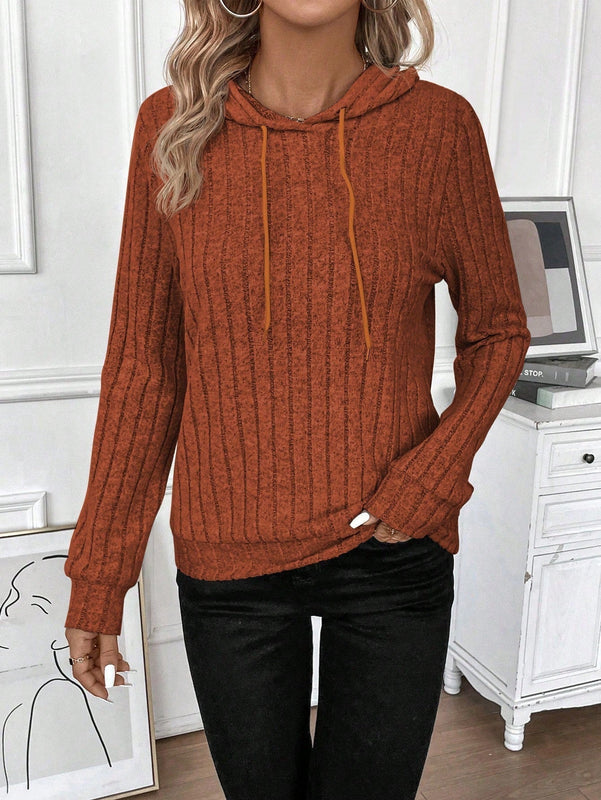 Lune sudadera casual con capucha y cordon de diseno hueco de unicolor de primavera y otono para mujer