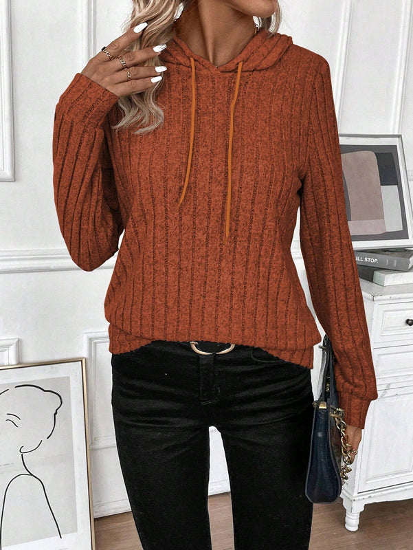 Lune sudadera casual con capucha y cordon de diseno hueco de unicolor de primavera y otono para mujer