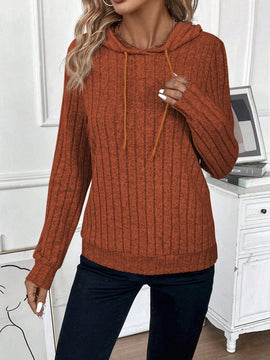 Lune sudadera casual con capucha y cordon de diseno hueco de unicolor de primavera y otono para mujer