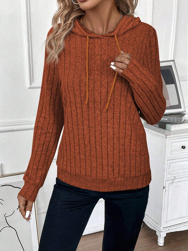 Lune sudadera casual con capucha y cordon de diseno hueco de unicolor de primavera y otono para mujer
