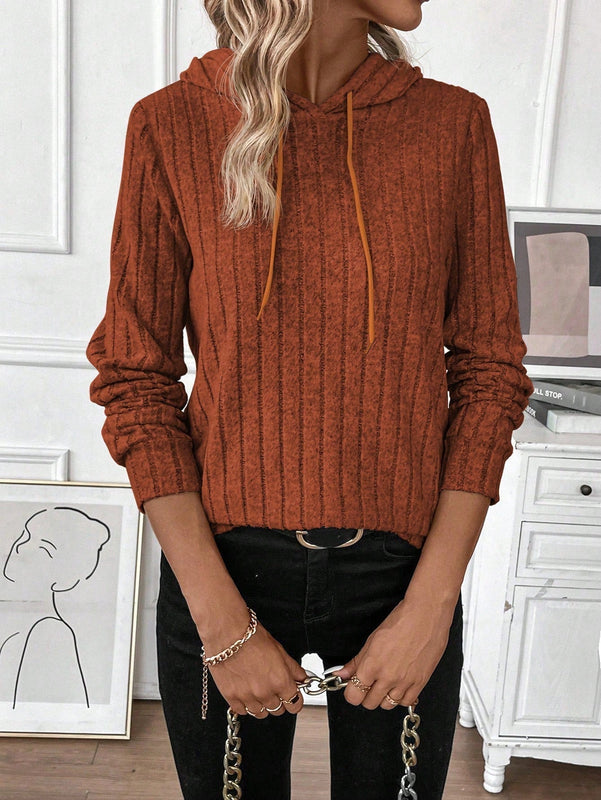 Lune sudadera casual con capucha y cordon de diseno hueco de unicolor de primavera y otono para mujer