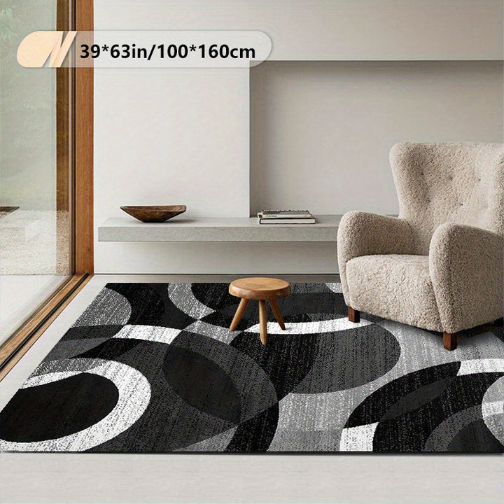 Alfombra de área geométrica abstracta moderna - Antideslizante, lavable a máquina, fibra de poliéster, diseño en blanco y negro para sala de estar, dormitorio, cocina y más, alfombras para sala de estar