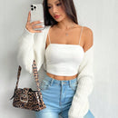 Petite chaqueta corta de punto acanalado con mangas raglan sin parte superior de tirantes (tipo cardigan de ballet)