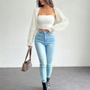 Petite chaqueta corta de punto acanalado con mangas raglan sin parte superior de tirantes (tipo cardigan de ballet)
