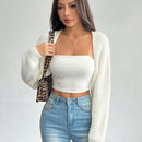 Petite chaqueta corta de punto acanalado con mangas raglan sin parte superior de tirantes (tipo cardigan de ballet)