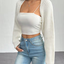 Petite chaqueta corta de punto acanalado con mangas raglan sin parte superior de tirantes (tipo cardigan de ballet)