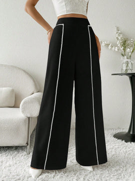 Modely pantalones casuales estilo minimalista de unicolor con patchwork para uso diario para mujeres