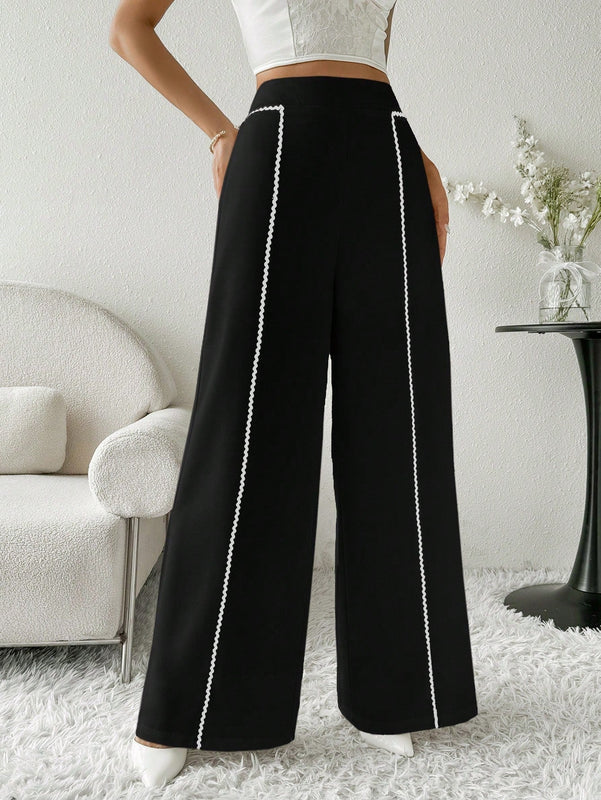 Modely pantalones casuales estilo minimalista de unicolor con patchwork para uso diario para mujeres