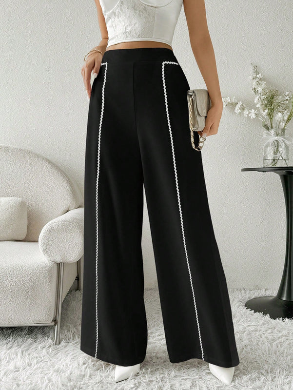 Modely pantalones casuales estilo minimalista de unicolor con patchwork para uso diario para mujeres