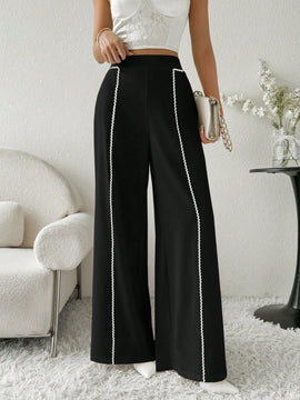 Modely pantalones casuales estilo minimalista de unicolor con patchwork para uso diario para mujeres