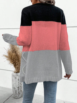Lune cardigan con parches de colores contrastantes, informal y de moda para uso diario
