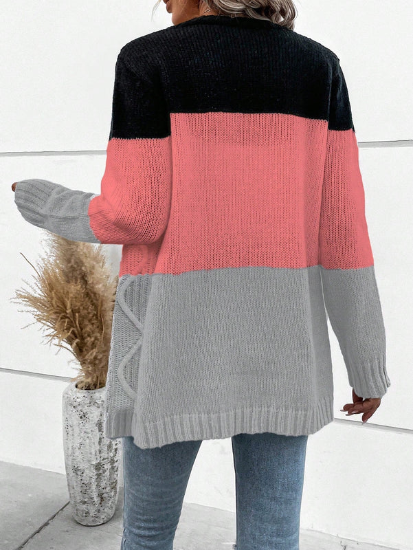 Lune cardigan con parches de colores contrastantes, informal y de moda para uso diario