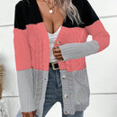 Lune cardigan con parches de colores contrastantes, informal y de moda para uso diario