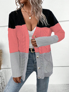 Lune cardigan con parches de colores contrastantes, informal y de moda para uso diario