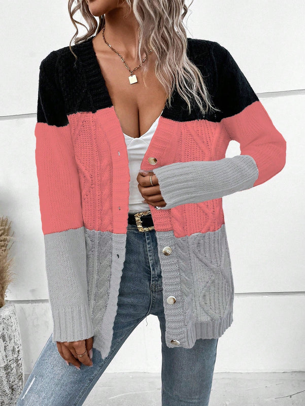 Lune cardigan con parches de colores contrastantes, informal y de moda para uso diario