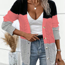 Lune cardigan con parches de colores contrastantes, informal y de moda para uso diario