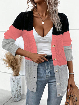 Lune cardigan con parches de colores contrastantes, informal y de moda para uso diario