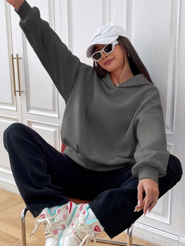 Ezwear sudadera con capucha de manga larga de unicolor con estampado de letra, uso casual diario