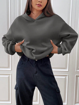 Ezwear sudadera con capucha de punto de manga larga con caida en los hombros y estampado de lema, otono/invierno para mujer