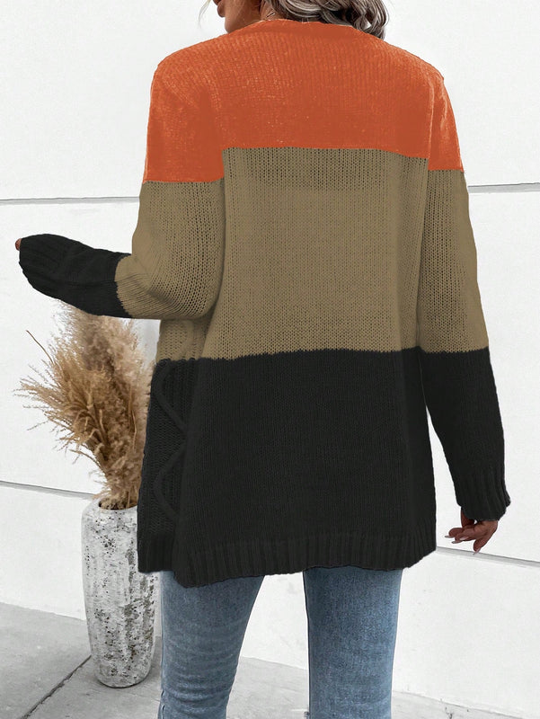 Lune cardigan con parches de colores contrastantes, informal y de moda para uso diario