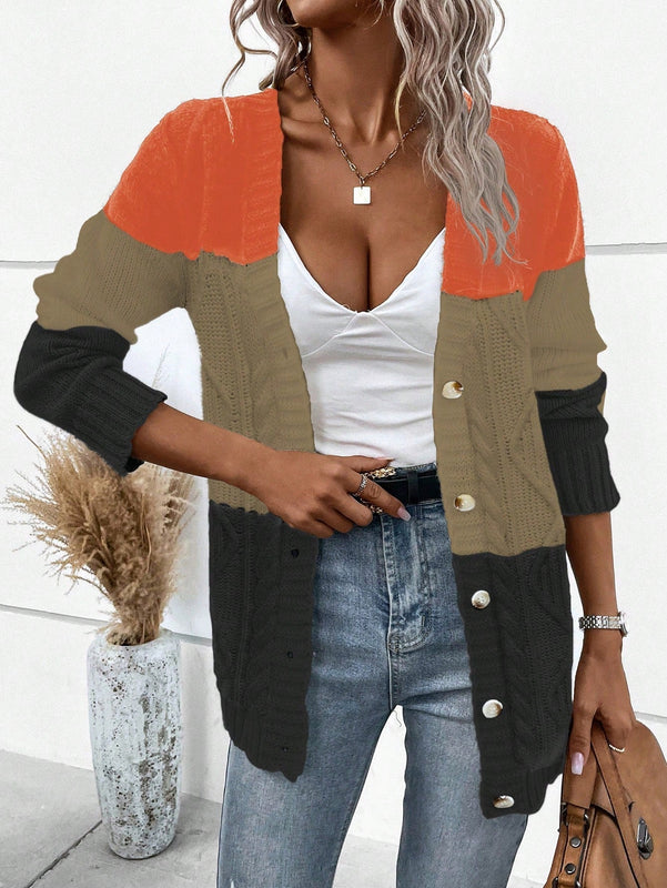 Lune cardigan con parches de colores contrastantes, informal y de moda para uso diario