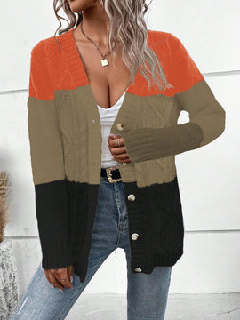 Lune cardigan con parches de colores contrastantes, informal y de moda para uso diario