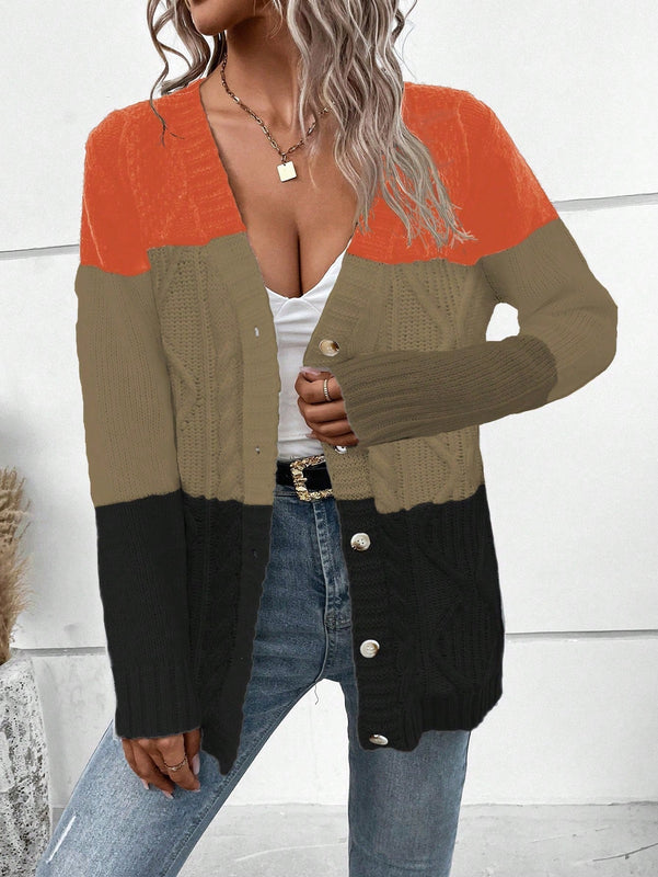 Lune cardigan con parches de colores contrastantes, informal y de moda para uso diario