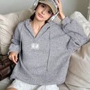 Ezwear sudadera con capucha casual de mujer con bordado de letras, para otono/invierno