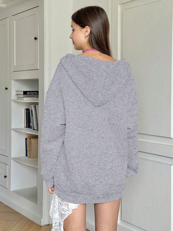 Ezwear sudadera con capucha de manga larga informal con estampado de letra, hombros caidos y cordon, para otono