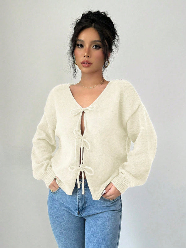 Prive blusa casual de manga larga con amarres delanteros para mujer, para uso diario