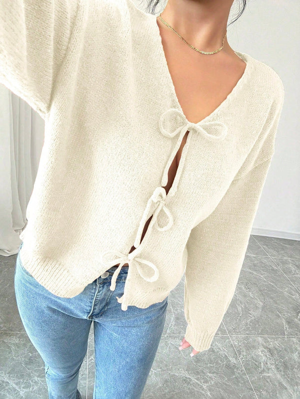Prive blusa casual de manga larga con amarres delanteros para mujer, para uso diario