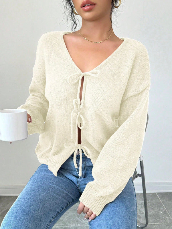 Prive blusa casual de manga larga con amarres delanteros para mujer, para uso diario