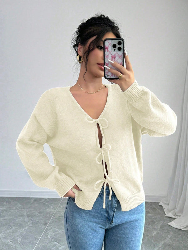 Prive blusa casual de manga larga con amarres delanteros para mujer, para uso diario