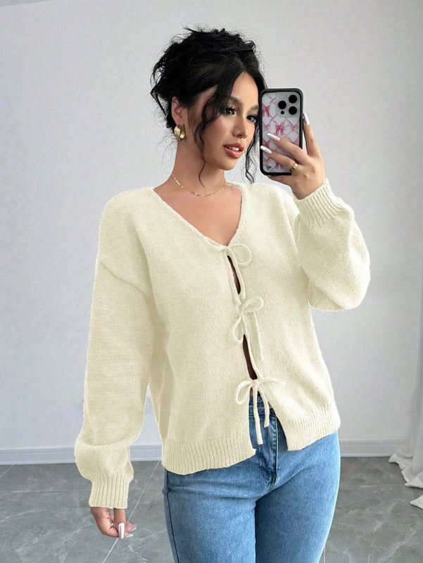 Prive blusa casual de manga larga con amarres delanteros para mujer, para uso diario