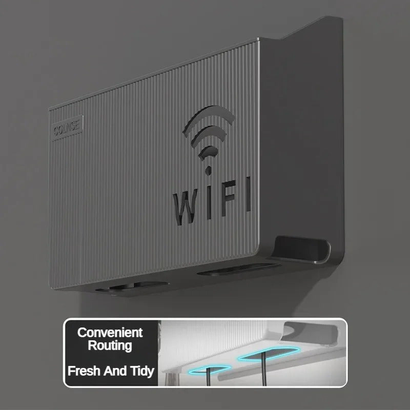 Estante para enrutador inalámbrico montado en la pared con soporte para cables y alimentación, caja de almacenamiento para sala de estar