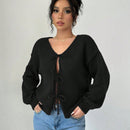Prive blusa casual de manga larga con amarres delanteros para mujer, para uso diario