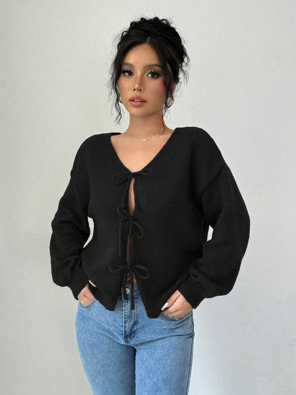 Prive blusa casual de manga larga con amarres delanteros para mujer, para uso diario