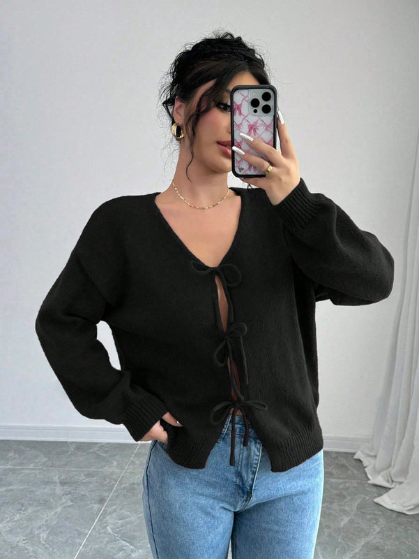 Prive blusa casual de manga larga con amarres delanteros para mujer, para uso diario