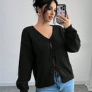 Prive blusa casual de manga larga con amarres delanteros para mujer, para uso diario