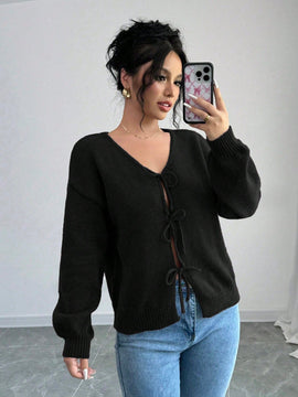 Prive blusa casual de manga larga con amarres delanteros para mujer, para uso diario